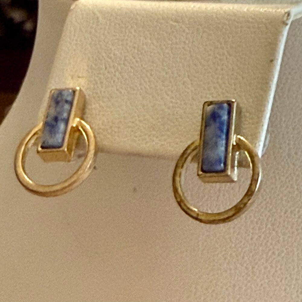 4 for $24 Sale Light Gold Tone Kyanite Hoop Stud Earrings - Picture 6 of 8